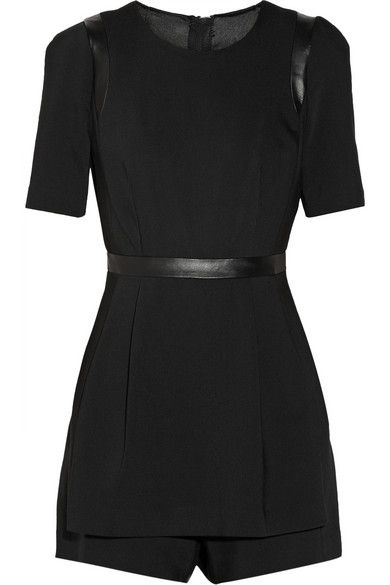 MILLY Leather-trimmed twill playsuit